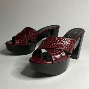 Robert Clergerie Burgundy Wedge Platform Sandal